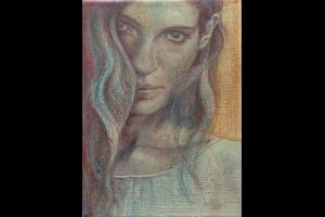 Attesa, anno 2021  -  matita e acrilico su tela, cm 18x24